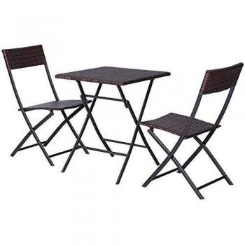 Set Outdoor Sunny: tavolino + 2 sedie pieghevoli rattan marrone
