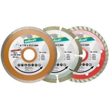 Wolfcraft 1 Lot de 3 Disques Diamant Ø110 Mm Alésage 22.2 Mm en 13236,argent