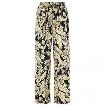 Yumi Women's Black Fern Print Relaxed Fit Trousers – Size 16