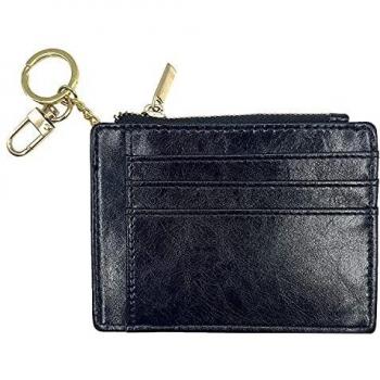 Ehsbuy Oil Black Leather Zipper Coin Purse Keychain Wallet