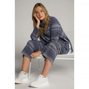 Top donna cotone Ulla Popken Blu 52/54 con maniche lunghe, cuciture laterali aperte e collo da risvoltare