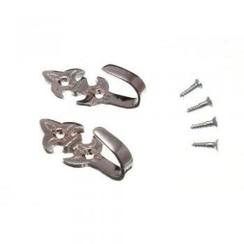 Curtain Tie Back Hold Back Hooks Fleur De Lys Chrome with Screws