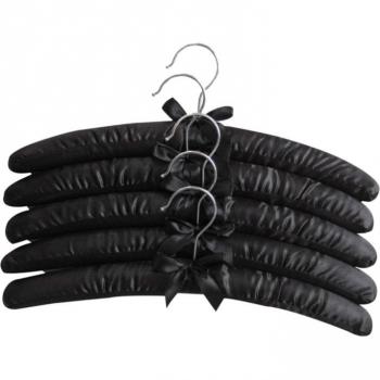 15 Inch Large Silk Padded Hangers for Dresses, Coats, Suits, Blouses (Black, 5 Pack)