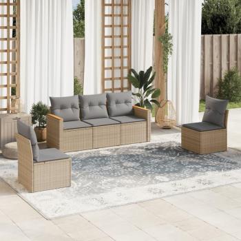 VidaXL Garten-Sofagarnitur 5-tlg. Beige Poly Rattan mit Kissen