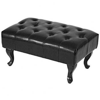 Pouf de luxe lounge Chesterfield en similicuir avec pieds vintage, noir