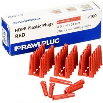 Rawlplug Universal Uno Plugs 6mm Red Pack of 100