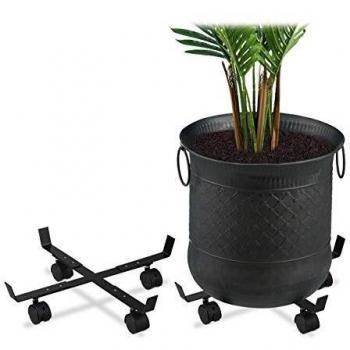 Carrello Portavasi, Set da 2, Estensibile, con Ruote e Freni, Metallo Nero