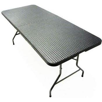 Klappbarer Gartentisch 33715 – Rattantechnik, Schwarz, 180x75x74 cm, Tragegriff