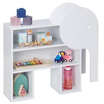 Libreria Elefante per Bambini, Scaffale Organizzatore Giocattoli, 60,5 x 64,5 x 20,5 cm
