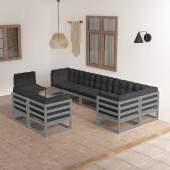 Set Salotto Giardino 9 pz con Cuscini in Legno Massello di Pino