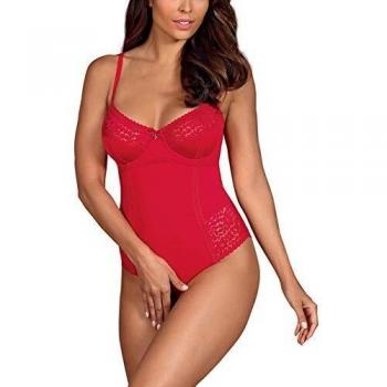 Obsessive Jolierose Damen Teddy, Halterlose Strümpfe, Rot