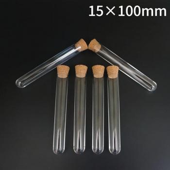 Tubo de ensayo de fondo redondo transparente con tapón de corcho – Kit de 100 unidades