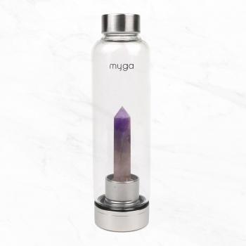 Amethyst Glass Water Bottle with Crystal