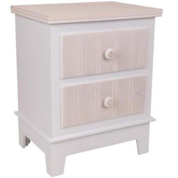 WANDERLUST DECO Mesita de madera de 2 Cajónes blanco 40x30x50