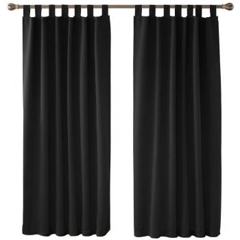 Deconovo 2er Set Vorhänge, blickdichte Schlaufen-Gardinen, 175x140cm, Schwarz für Schlafzimmer
