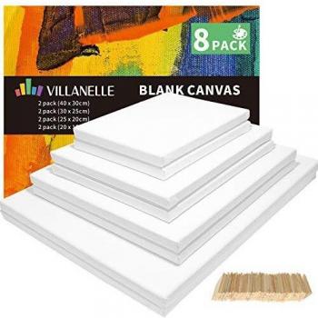 Blank Canvas Panels for Painting, 20x15, 25x20, 30x25, 40x30cm/8 Set Artist Canvas Frame Boards, 100% Cotton Stretched Canvas for Oil Acrylic Watercolor Pouring Paint, Acid-Free