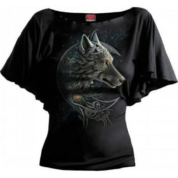 Spiral Direct Ladies Celtic Wolf Batwing Top Size M Black