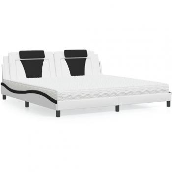 Letto con Materasso 200x200 cm Bianco e Nero in Similpelle