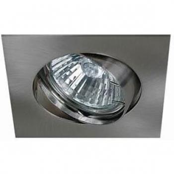 Spot lumineux carré encastrable à réglage d’orientation, finition nickel satiné, ampoule GU10 230 V, halogène/LED, puissance maximale 50 W