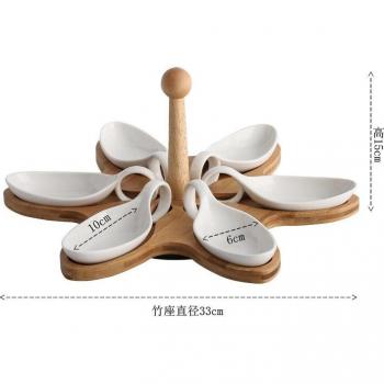 Ceramic Snack Bowl with Rotating Wooden Base