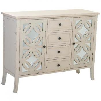 Buffet bas MARQUE Bois massif, deux portes, quatre tiroirs, gris