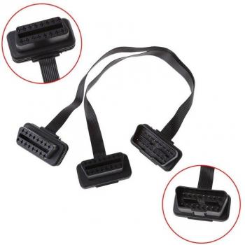 16 Pin OBD2 Male to Dual Female Flat Extension Cable