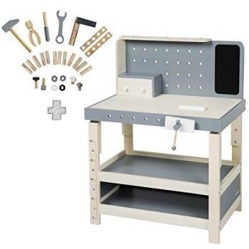 Établi Rêveur : Enfant, Bois, Réglable, 27 pièces – Gris & Blanc