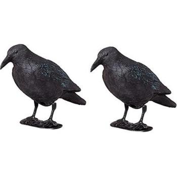 Figurine de Jardin Corbeau Anti-Pigeon en Plastique Noir (Lot de 2)