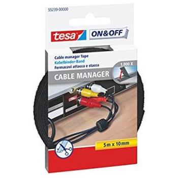 TESA® Hook‑Loop Cable Tie Strip (Black, 10 mm × 5 m)