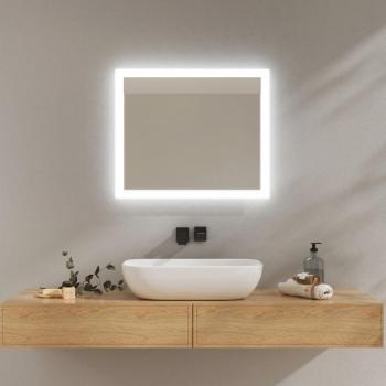 EcoGlow 60x50 cm – Specchio da Bagno con Due Colori di Luce e Interruttore Meccanico, Antiappannamento