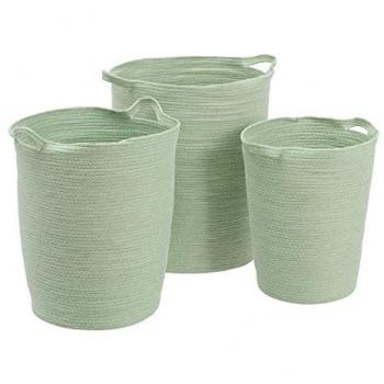 BigBuy Home Juego de Cestos Cuerda Verde Claro 48 x 48 x 42 cm (3 Piezas)