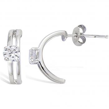 M6219 White Silver Rhodium Half-Hoop 'Câlin' Earrings 15x3 mm