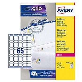 Avery L7651-250 Mini Address Laser Labels (38.1 x 21.2mm) White Extra Value Pack (Pack of 16250 Labels) AV98886