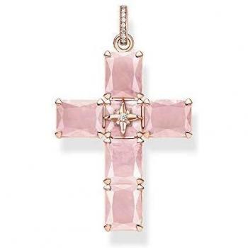 Colgante de Cruz Rosa con Detalles en Oro 18k