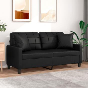Sofá Preto 2 Lugares com Almofadas Decorativas