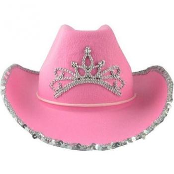 Sombrero de Vaquera Rosa con Ala Ancha y LED