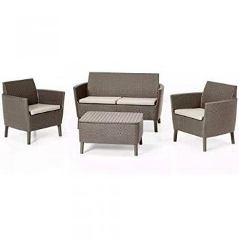 Salemo Lounge Set di Keter, Arredamento da Esterno in Rattan con Divano 2 Posti, 2 Poltrone e Tavolino, Cappuccino