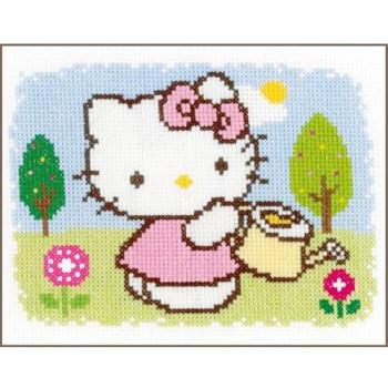 Hello Kitty Frühlings‑Kreuzstich‑Set von Vervaco, 18 × 13 cm, Zählmuster