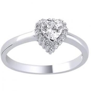 White Silver Love Heart Halo Engagement Ring, Jewelco London – ARN135