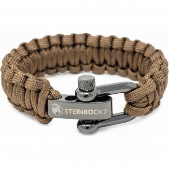Steinbock7 Braunes Survival-Armband mit Glanz-Edelstahl-Verschluss, Paracord, verstellbar