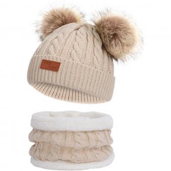 Gorro de invierno para niñas con bufanda y bola de pelo