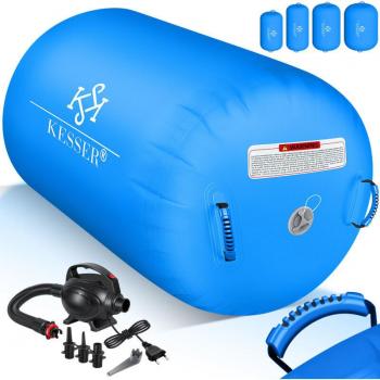 Rotolo Ginnastico Gonfiabile KESSER Airtrack, Blu 120 cm, Con Borsa e Pompa d'Aria Elettrica
