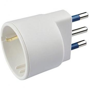 Adattatore con spina 16 A 2P+T e presa 10 – 16 A 2P+T (standard Italiano 10 A e tedesco 16 A con terra laterale) 250 V~