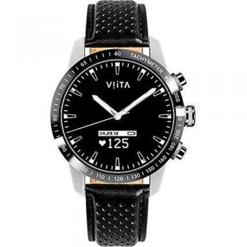 Viita HRV Hybrid Smartwatch mit Tachymeter – Silberschwarzes Lederarmband