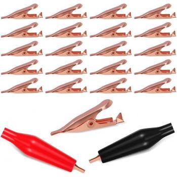 20 Mini pinces crocodile en cuivre massif, 5A, sans dents, avec protection isolante pour soudure