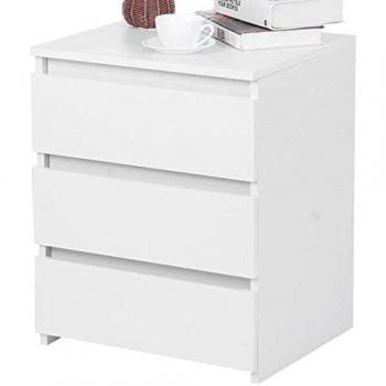 Comodino Moderno in Legno Melamin Bianco con 3 Cassetti