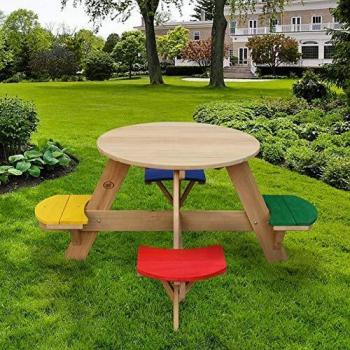 Table à manger d'extérieur pour enfants, modèle UFO d'AXI, en bois et de forme ronde, pouvant accueillir 4 personnes