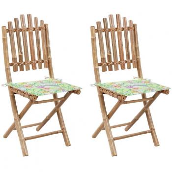 Set di Sedie da Giardino Pieghevoli in Bambù con Cuscini 2 pz