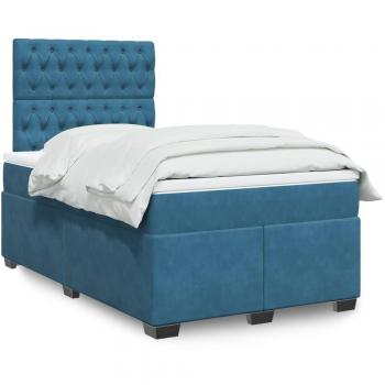 VidaXL's Box Spring Bed with Mattress in Blue, Velvet Finish, 120x200 cm Dimensions
