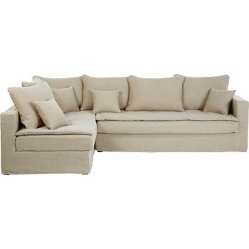 Canapé d’angle 5 places, lin beige – FICELLE